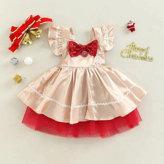 Vestido Infantil Natal Lantejoulas Laçinho