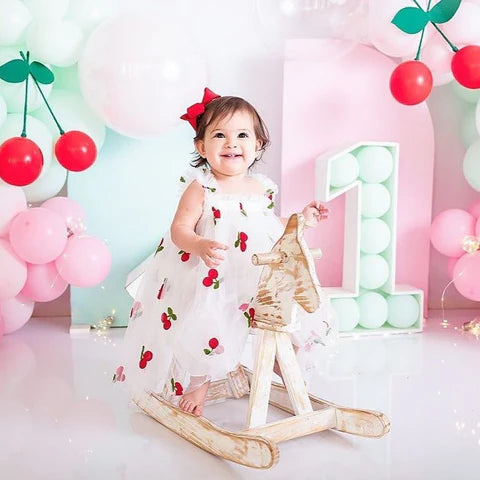 Vestido Infantil Tule Cerejinhas