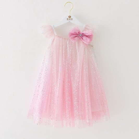 Vestido Infantil Tule Brilhos Laçinho