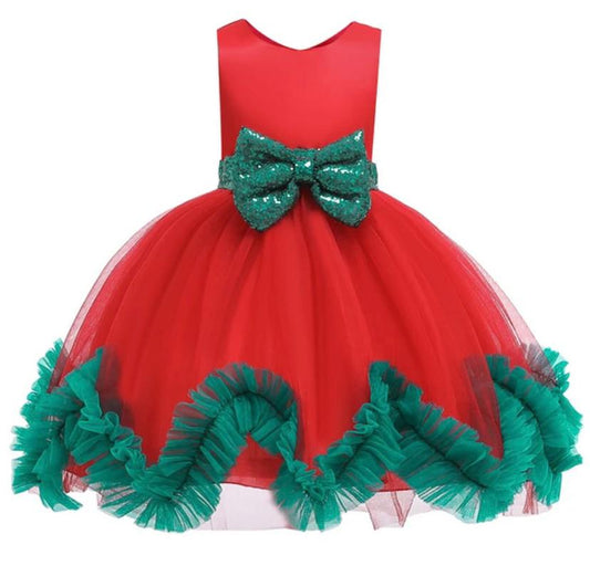 Vestido De Festa Infantil Tule Vermelho e Verde