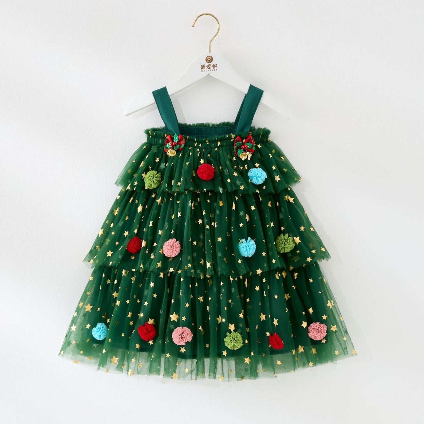 Vestido Infantil Verde Estrelinhas