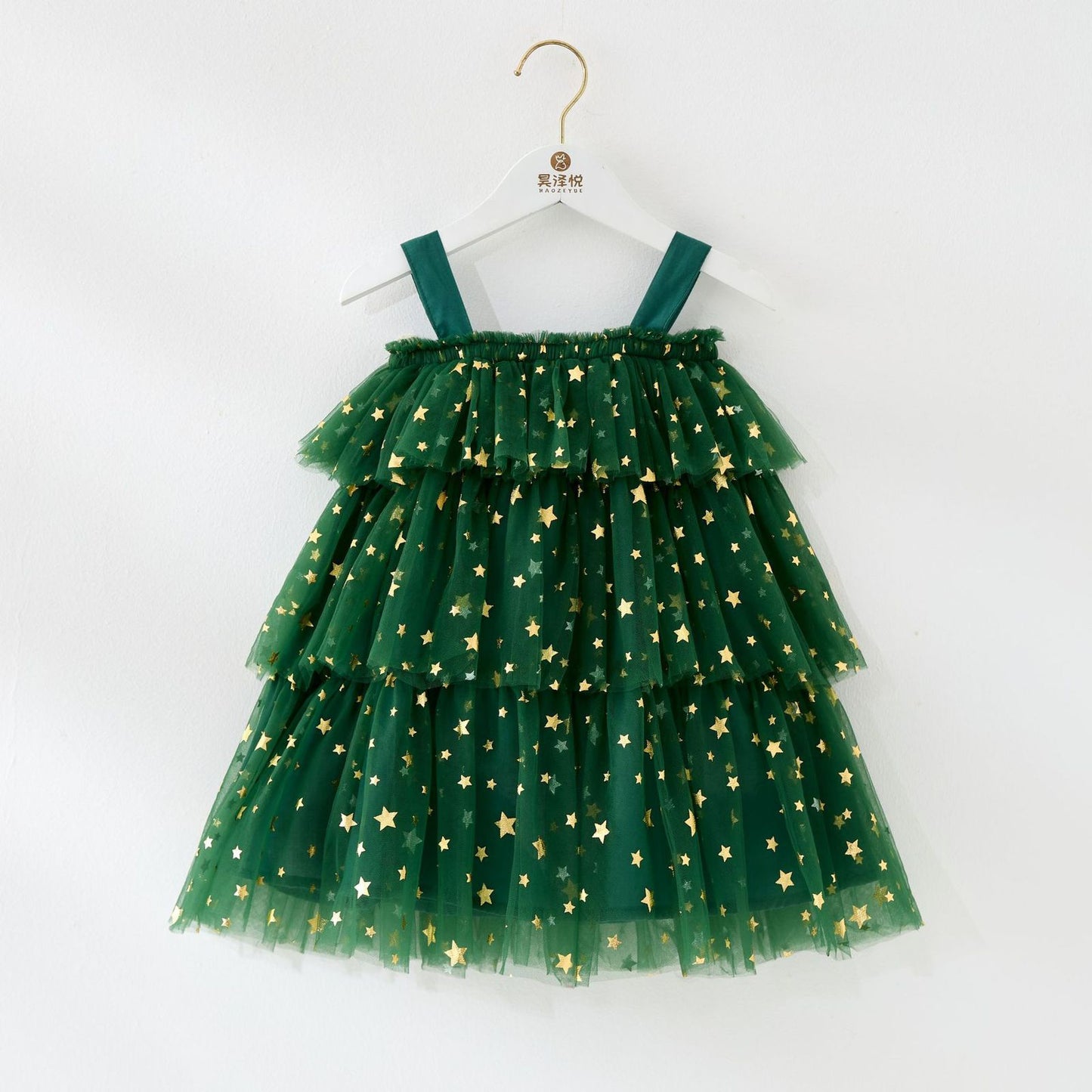 Vestido Infantil Verde Estrelinhas