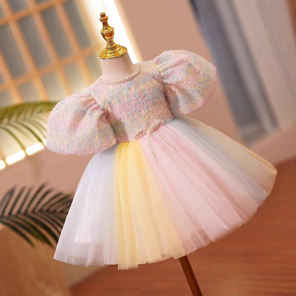 Vestido Infantil Florzinhas Gola Pérolas