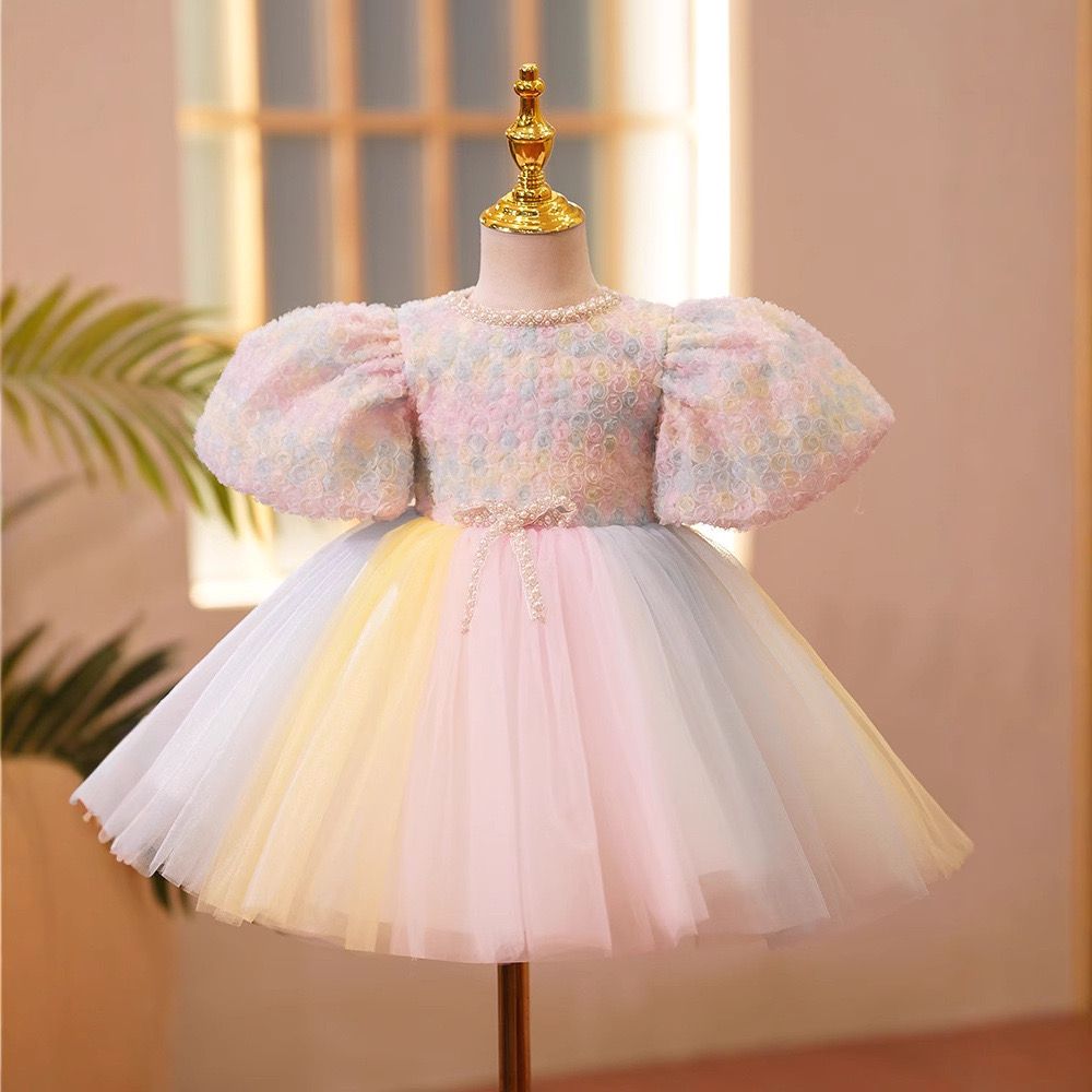 Vestido Infantil Florzinhas Gola Pérolas