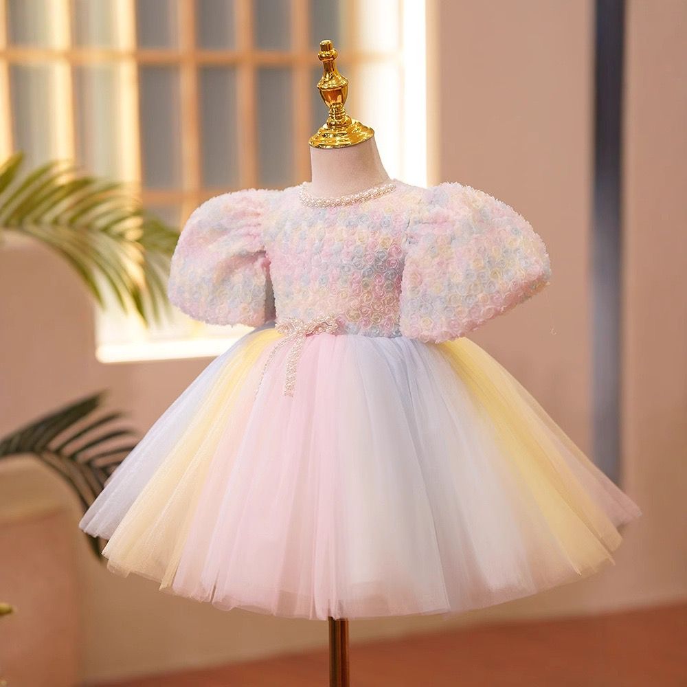 Vestido Infantil Florzinhas Gola Pérolas