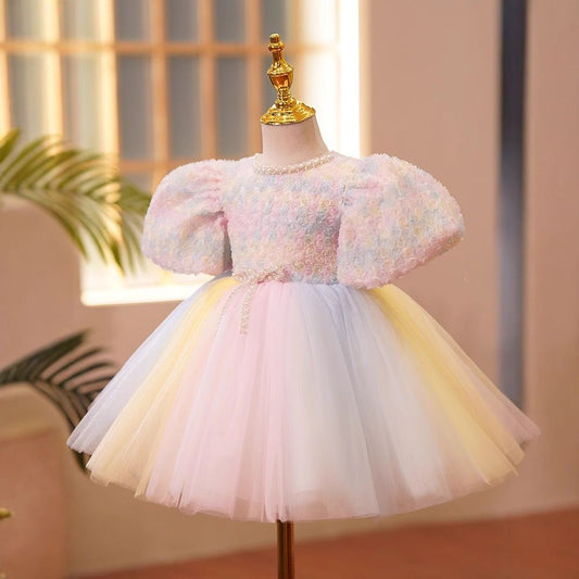 Vestido Infantil Florzinhas Gola Pérolas