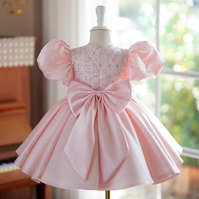 Vestido Infantil Rosa Pérolas