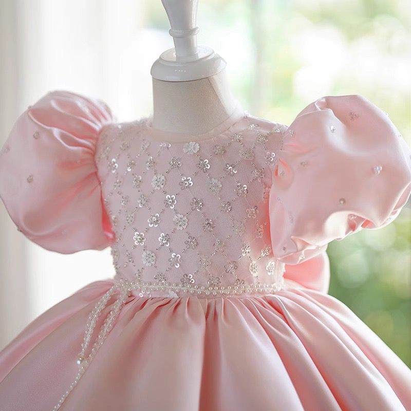 Vestido Infantil Rosa Pérolas