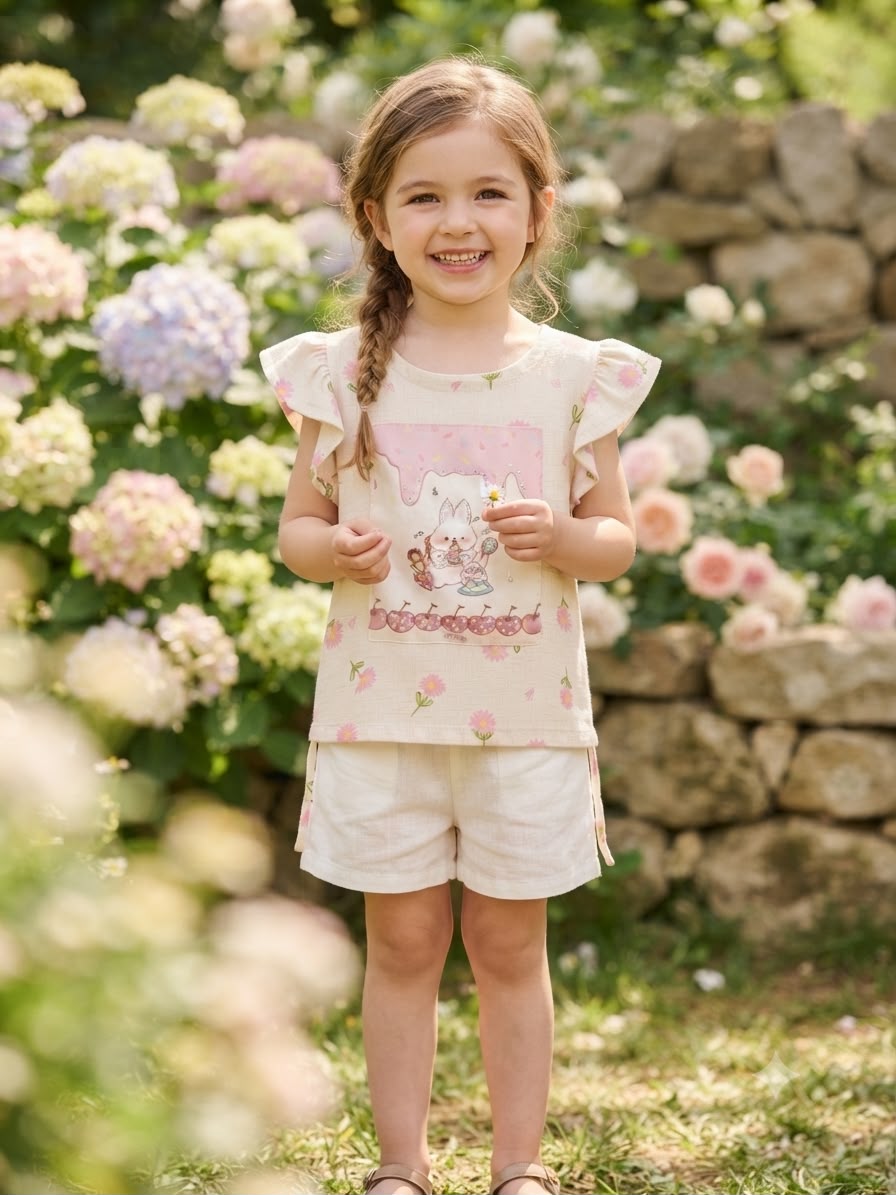 Blusinha Infantil Florzinhas e Coelhinho