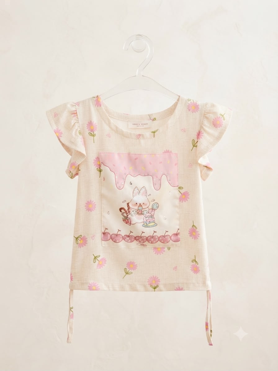 Blusinha Infantil Florzinhas e Coelhinho