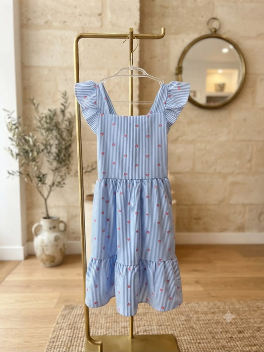 Vestido Infantil Azul Corações