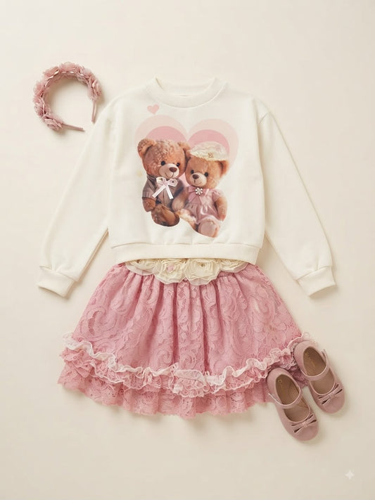 Conjunto Infantil Renda Ursinhos + Arquinho
