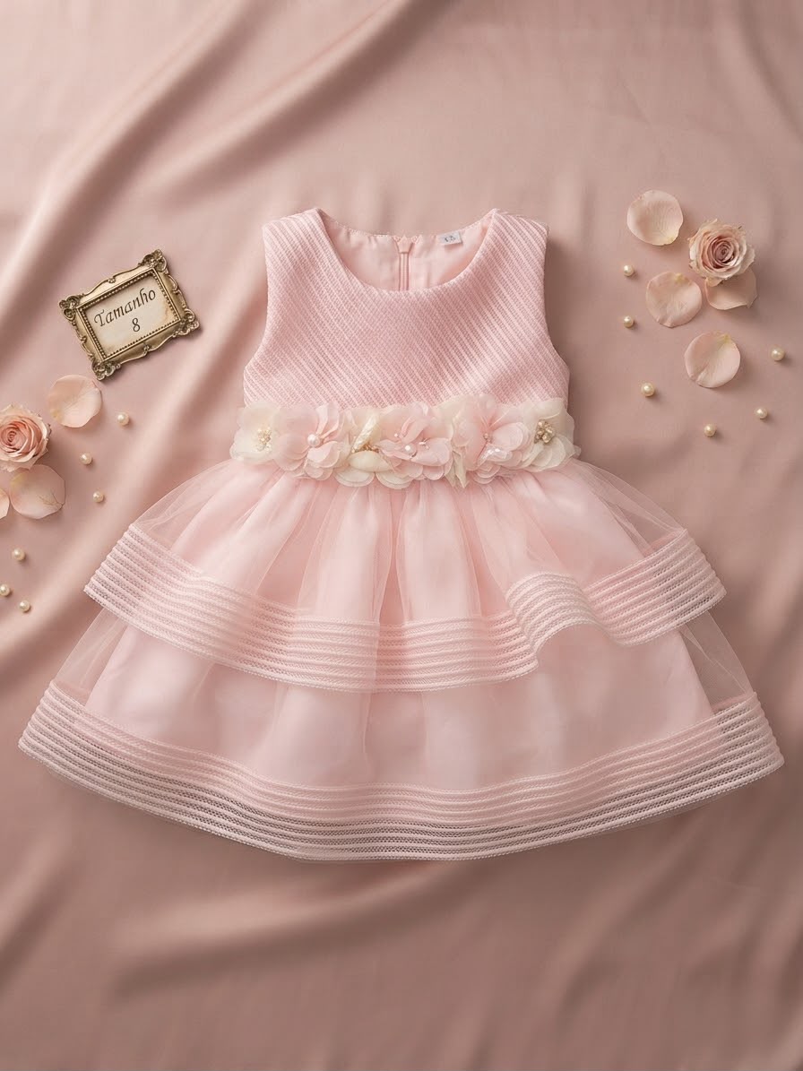 Vestido Infantil Rosa Flores