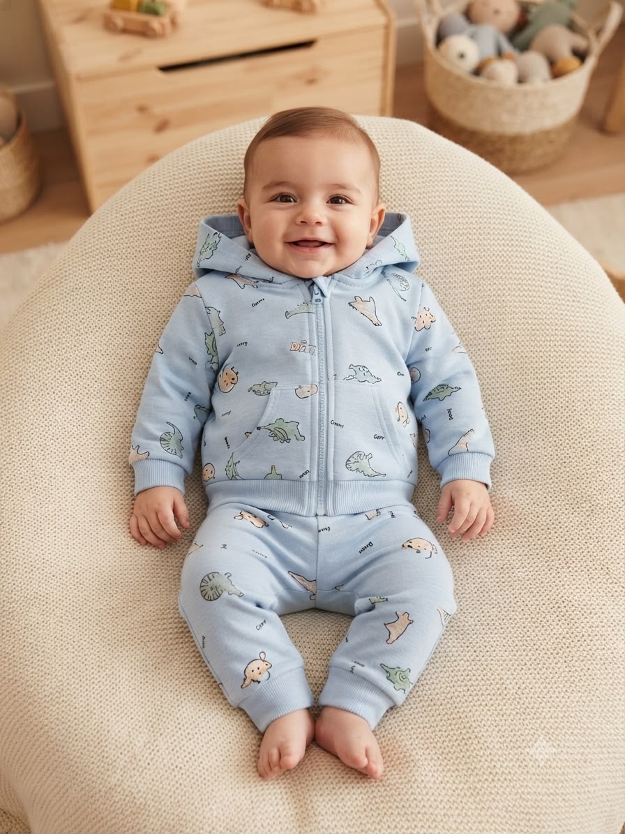 Conjunto Moletom Flanelado Dinossaurinho