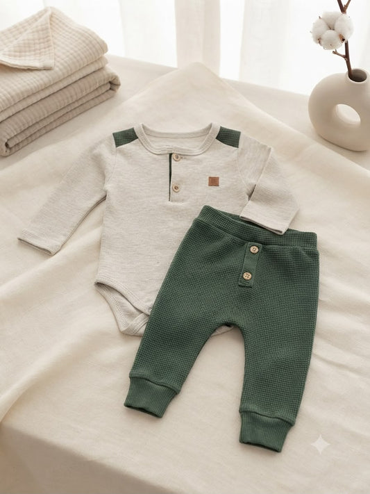 Conjunto Infantil de Bebê Verde Botões