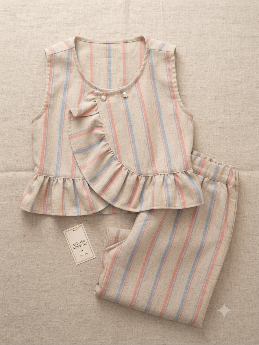 Conjunto Infantil Feminino de Linho Lístras