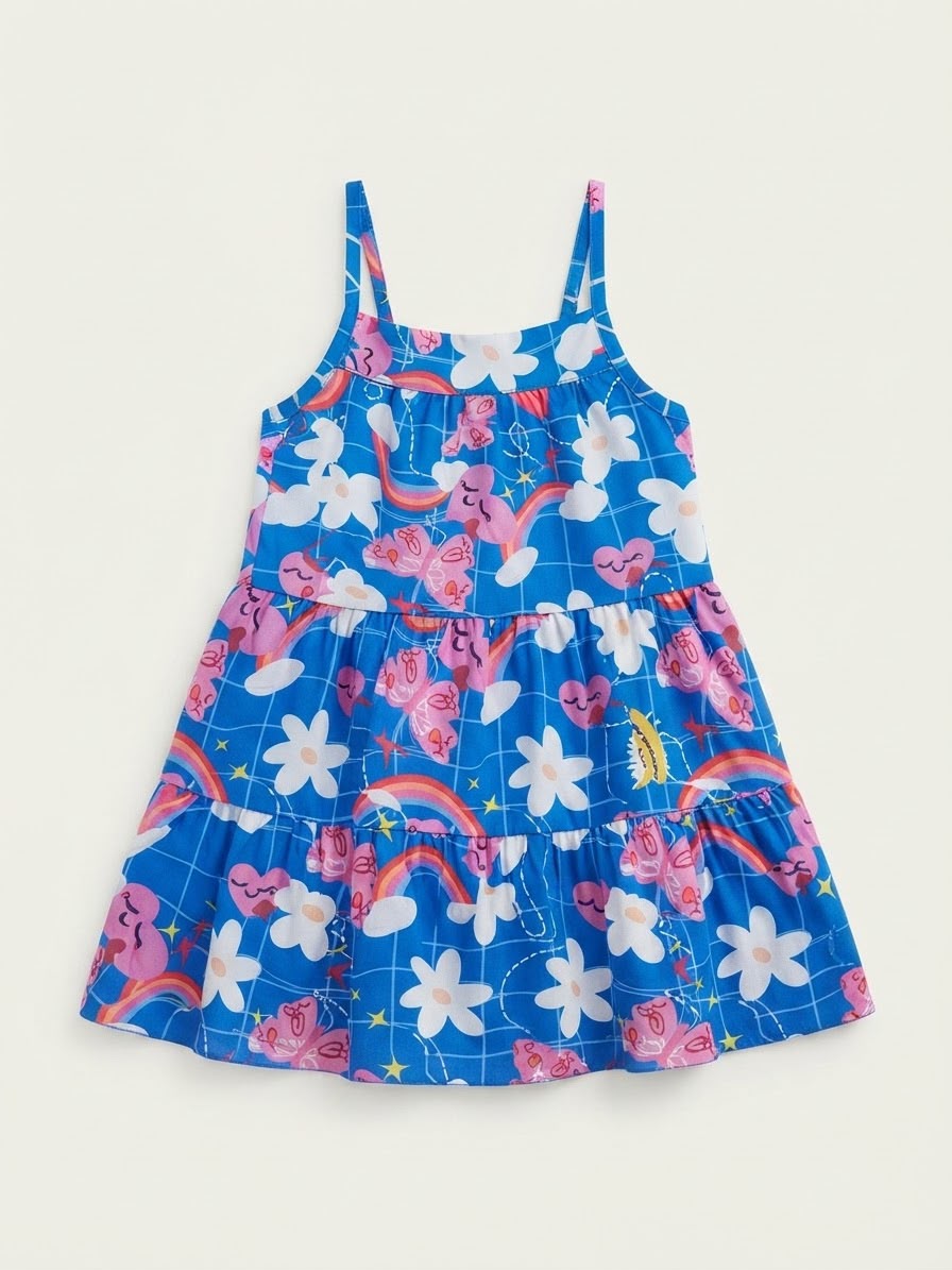 Vestido Infantil Azul Florzinhas
