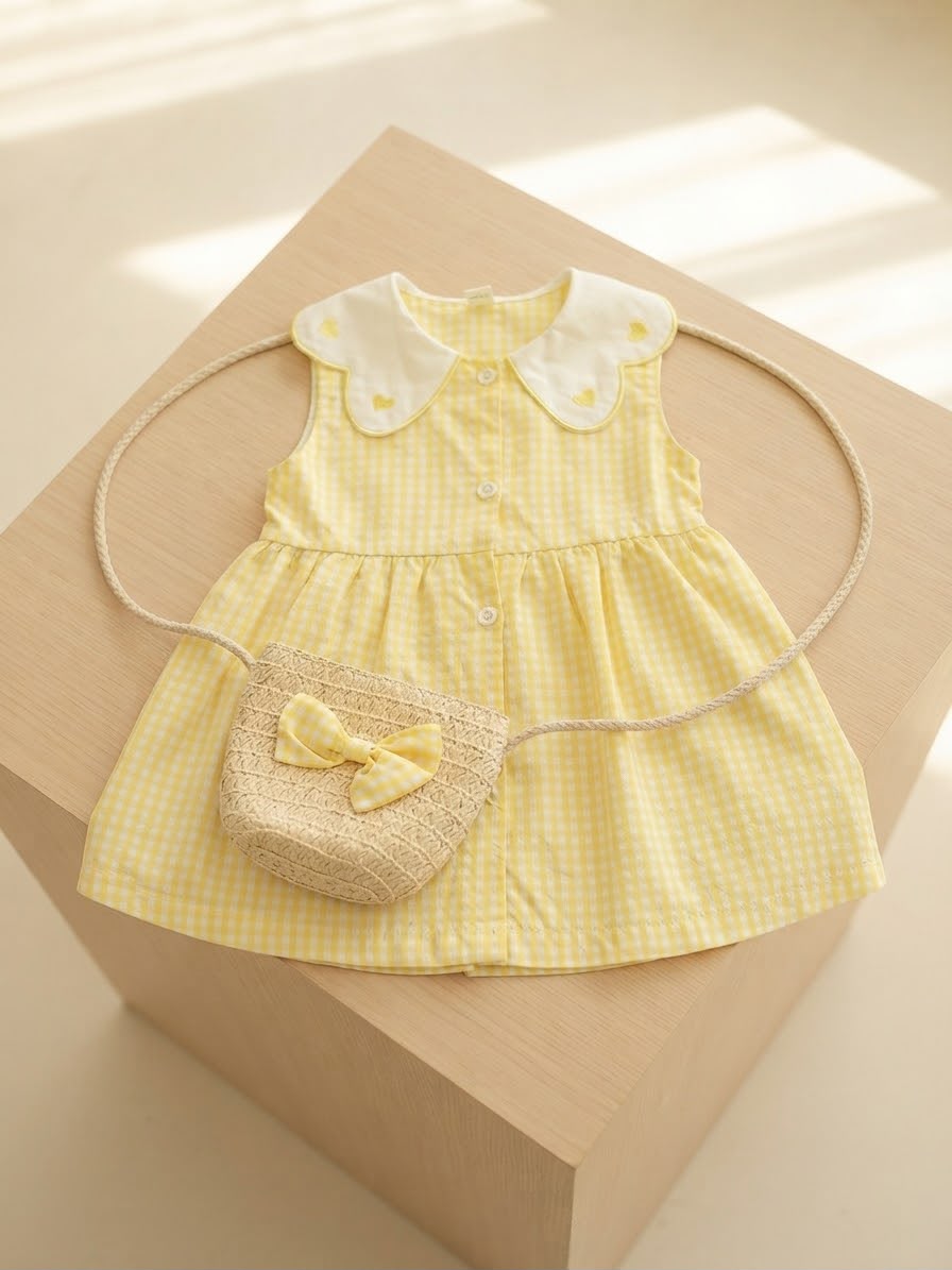 Vestidinho Infantil Xadrez Amarelo