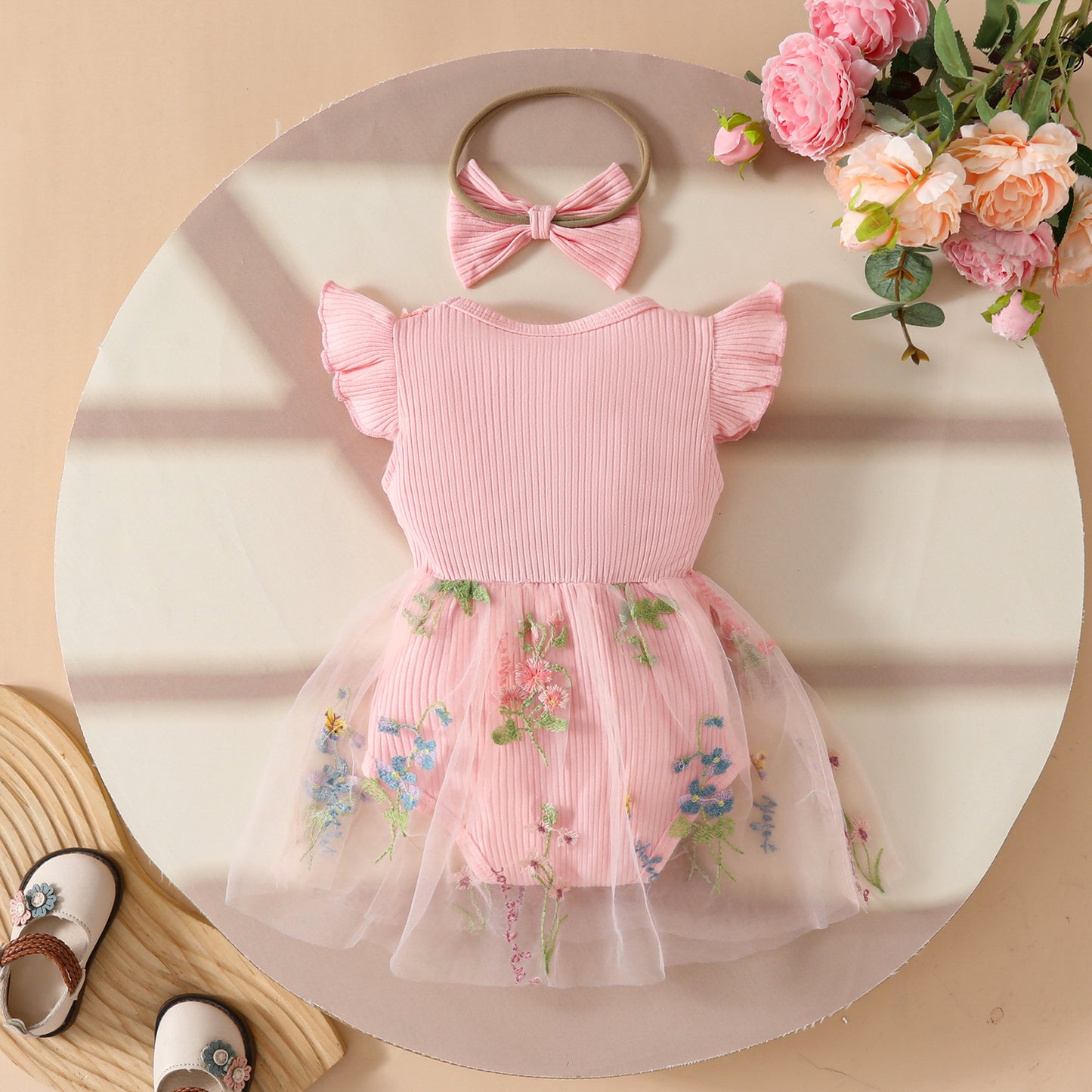 Body Infantil Feminino Floral Com Tule