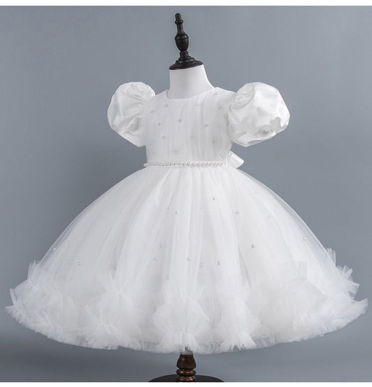 Vestido De Festa Infantil Tule Plíssadinho e Pérolas
