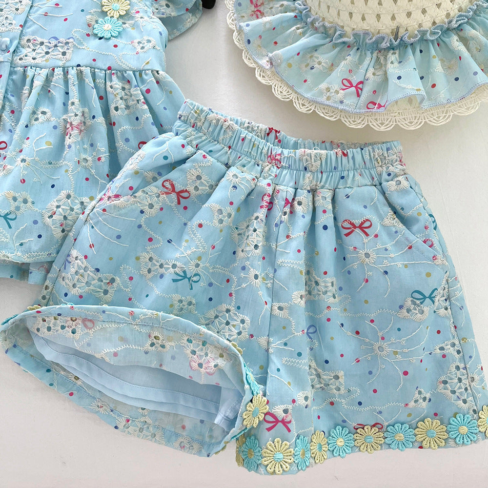 Conjunto Infantil Verão Florzinhas e Lacinho + Chapéu