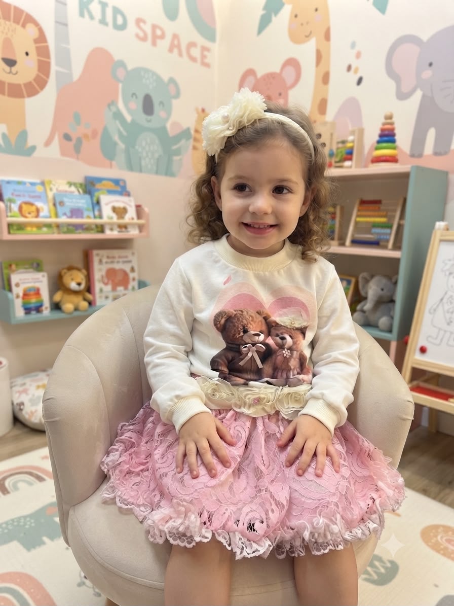 Conjunto Infantil Renda Ursinhos + Arquinho