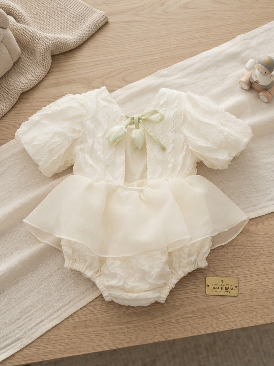 Body Vestidinho Bege Tulipas
