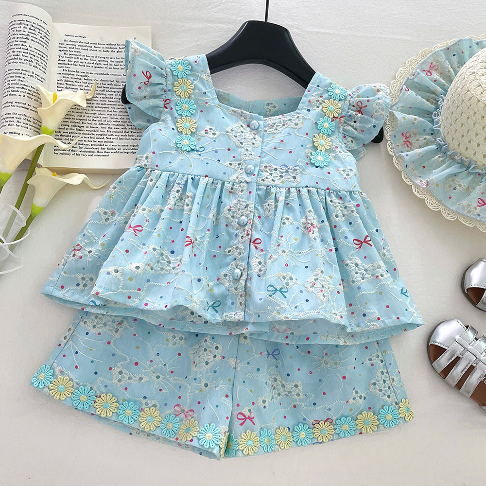 Conjunto Infantil Verão Florzinhas e Lacinho + Chapéu