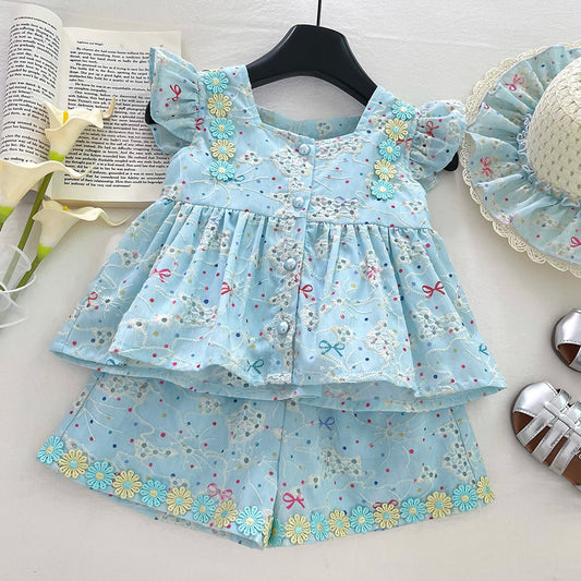 Conjunto Infantil Verão Florzinhas e Lacinho + Chapéu