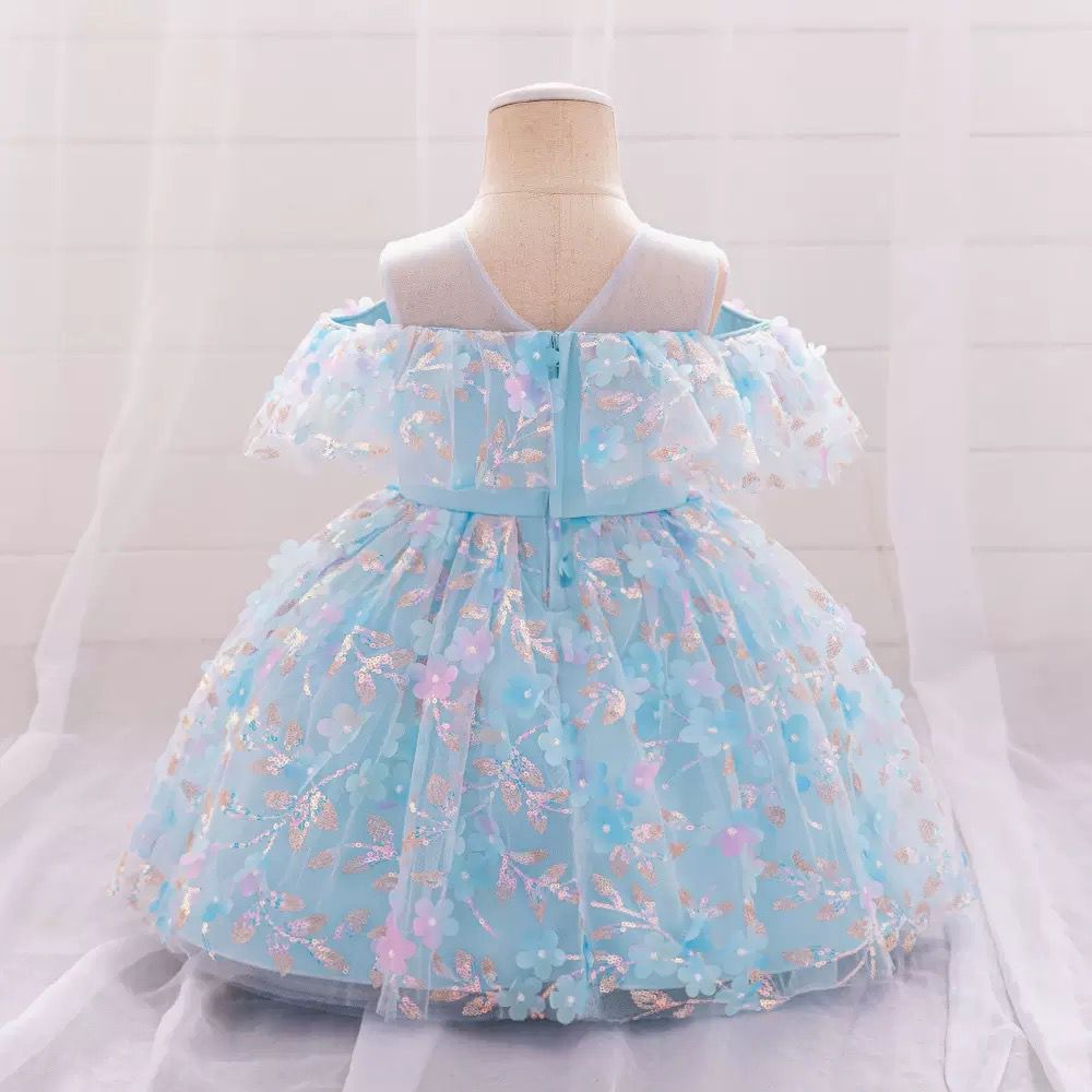 Vestido Infantil Azul Florzinhas