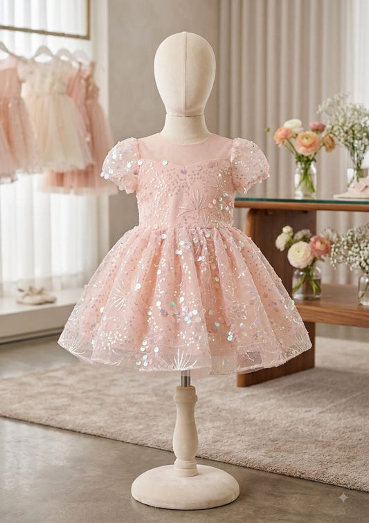 Vestido Infantil Rosa Lantejoulas