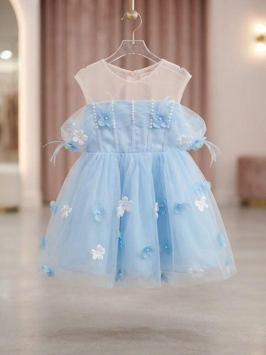 Vestido Infantil Azul Florzinhas