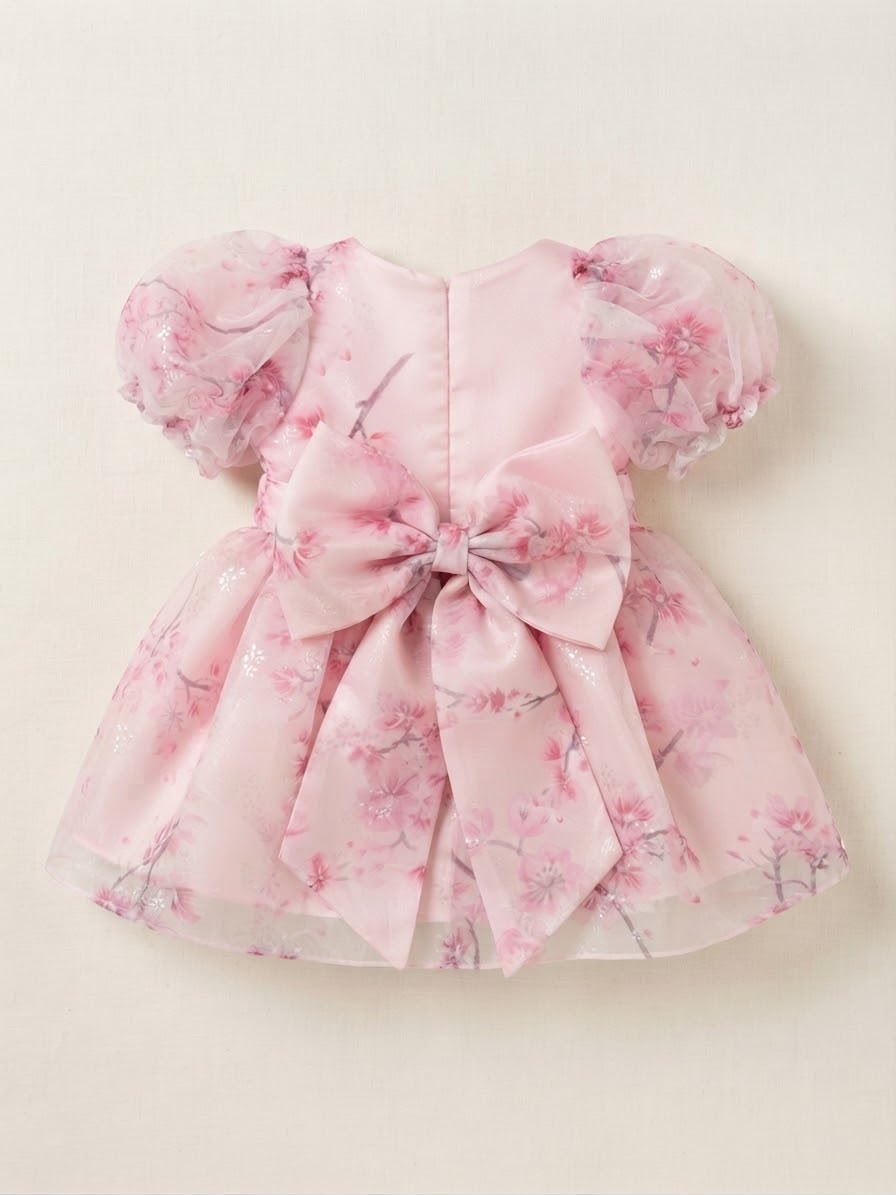 Vestido Infantil Rosa Floral e Pérolas