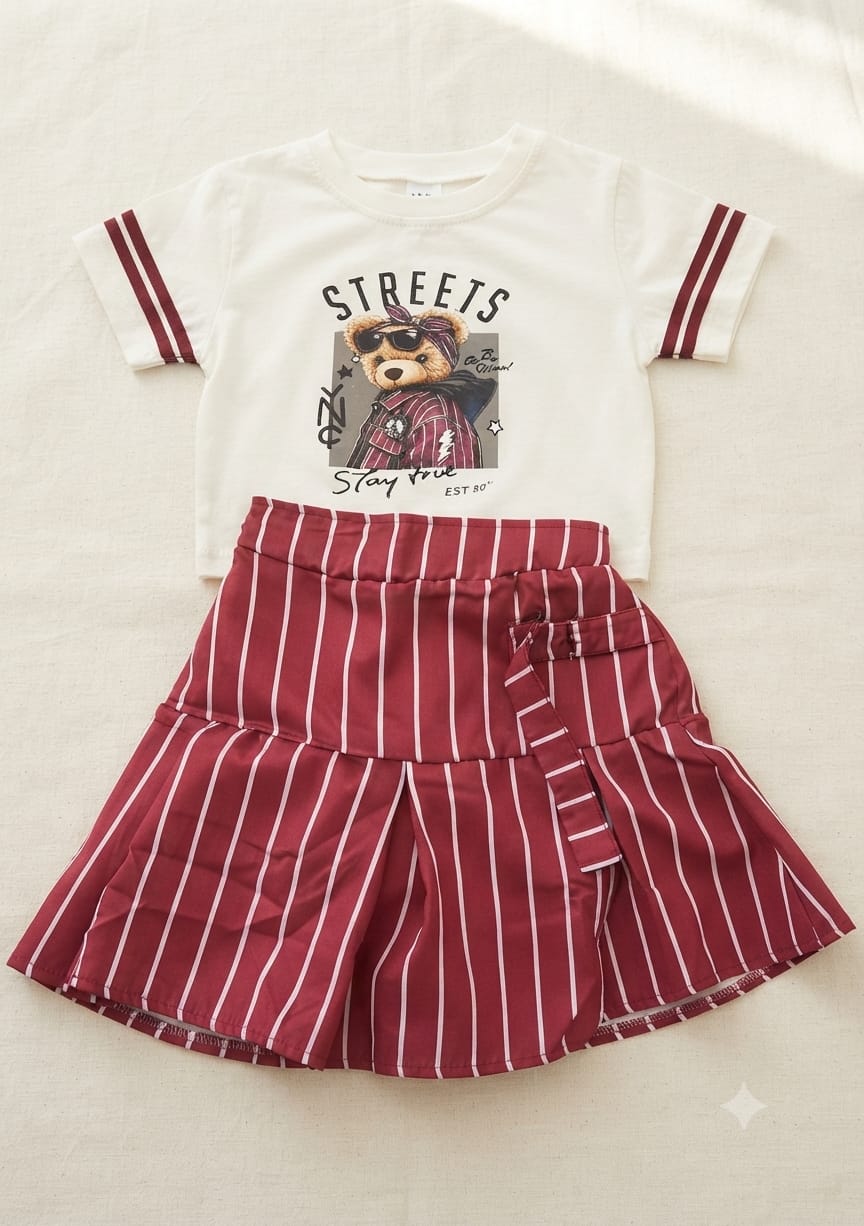 Conjunto Shorts Saia Listras Ursinha