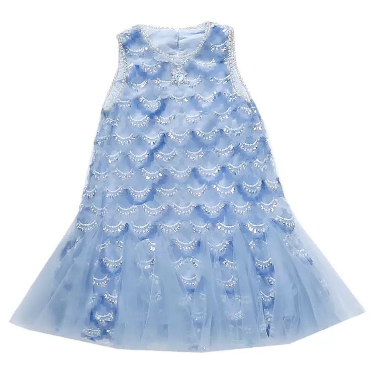 Vestido Infantil Azul Sereia