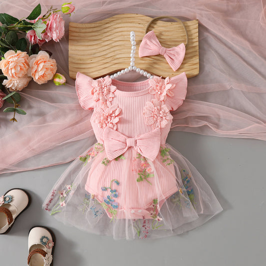 Body Infantil Feminino Floral Com Tule