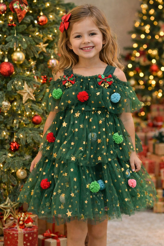 Vestido Infantil Verde Estrelinhas