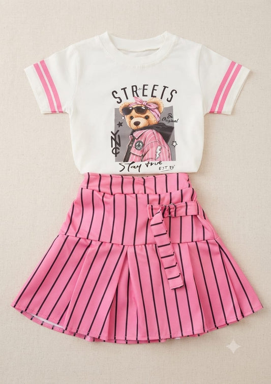 Conjunto Shorts Saia Listras Ursinha
