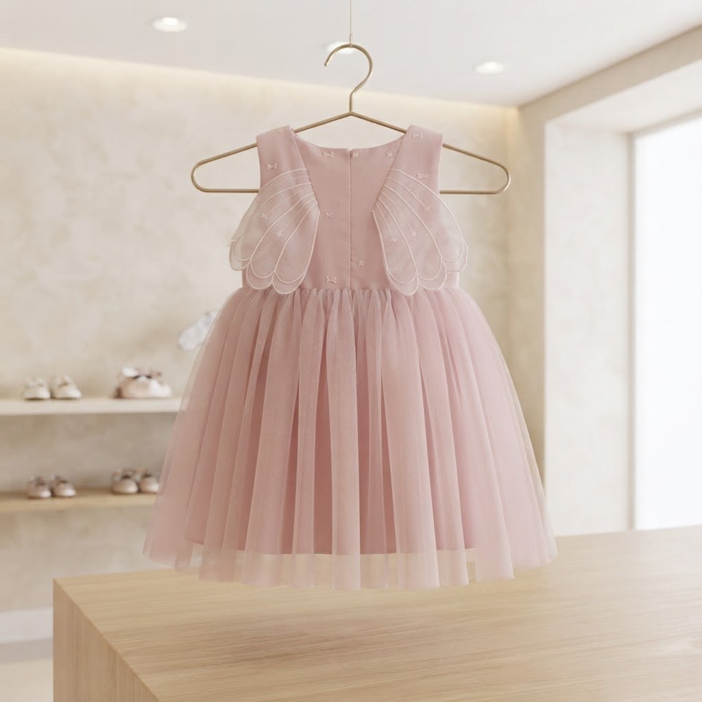 Vestido Infantil com Tule e Asas