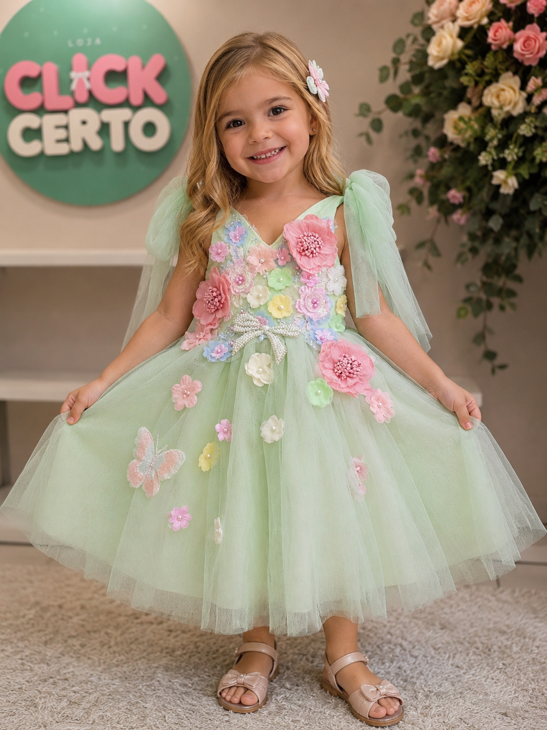 Vestido De Festa Infantil Jardim Encantado Verde