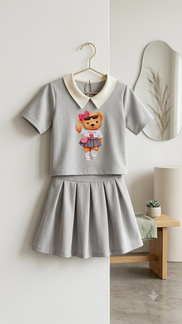 Conjunto Infantil  Polo Ursinho + Shorts Saia