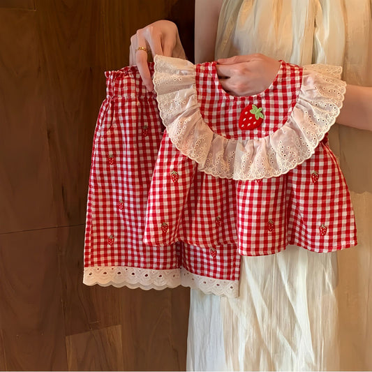 Conjunto Infantil Xadrez Moranguinhos
