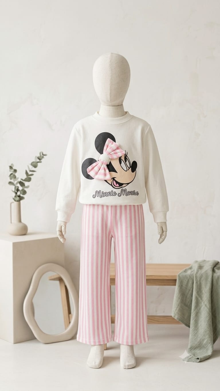 Conjunto Infantil Flanelado Lístras Minnie