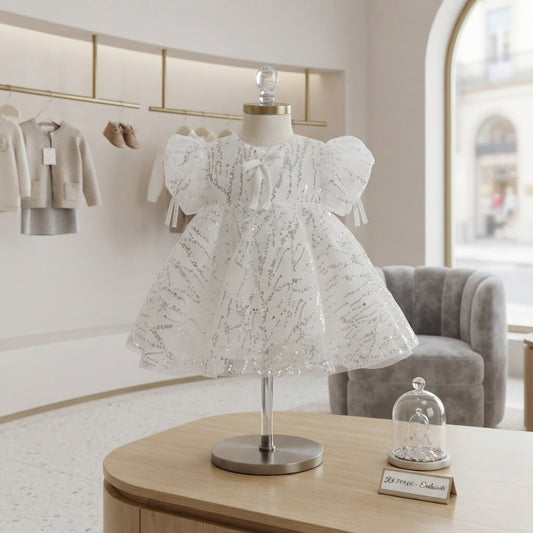 Vestido Infantil Brilhante Lacinho