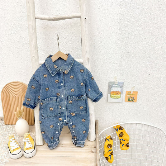 Cópia de Macacão Infantil Jeans Bolso Ursinho