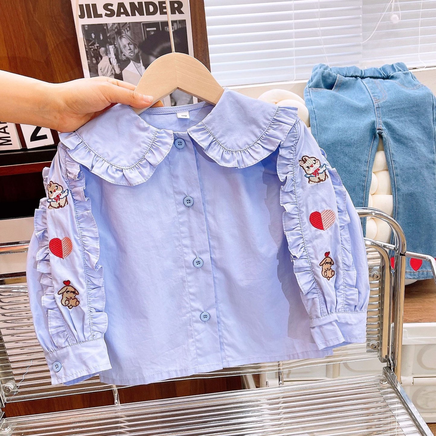Conjunto Infantil Feminino Camisa + Jeans Corações