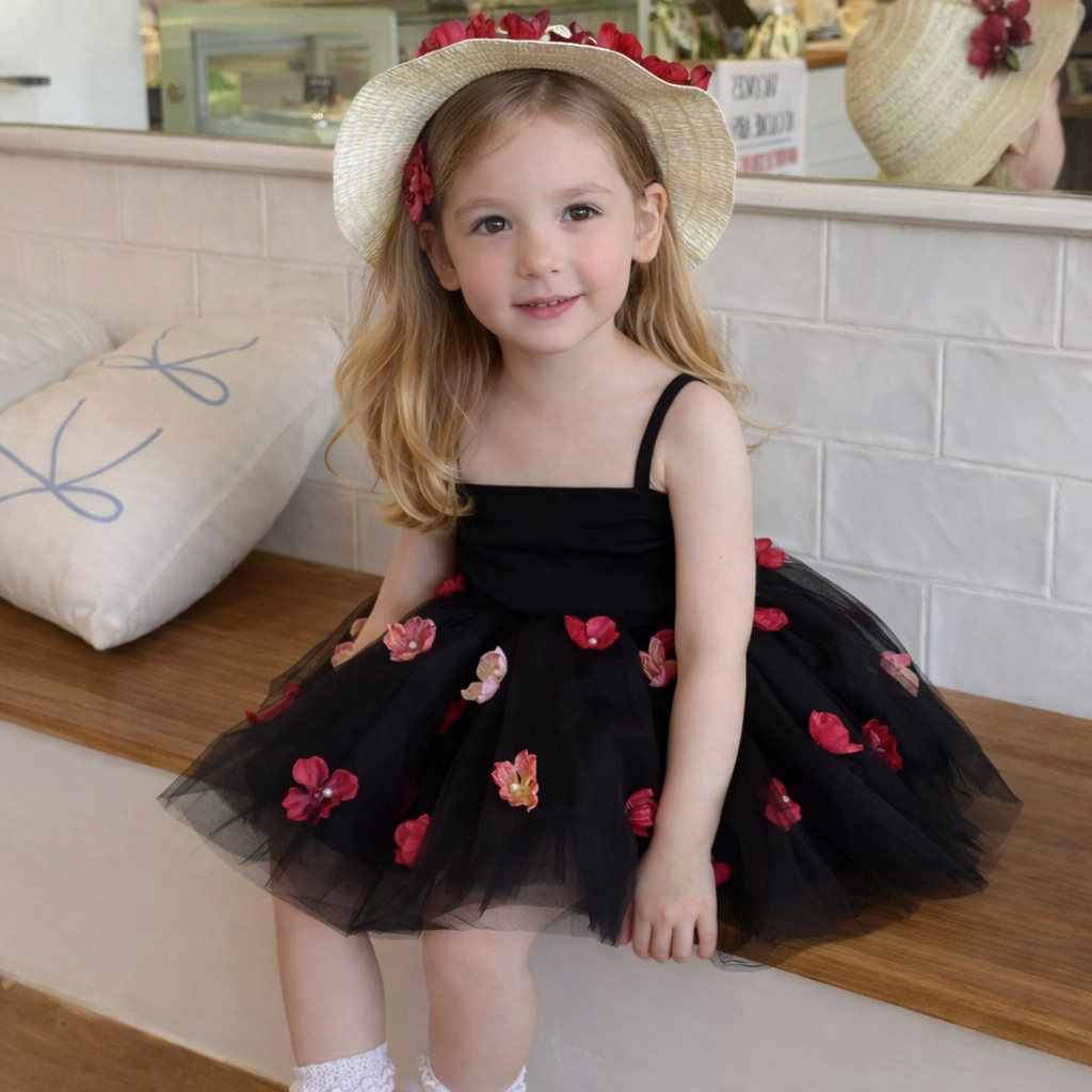 Vestido Infantil Tule Florzinhas + Chapéu