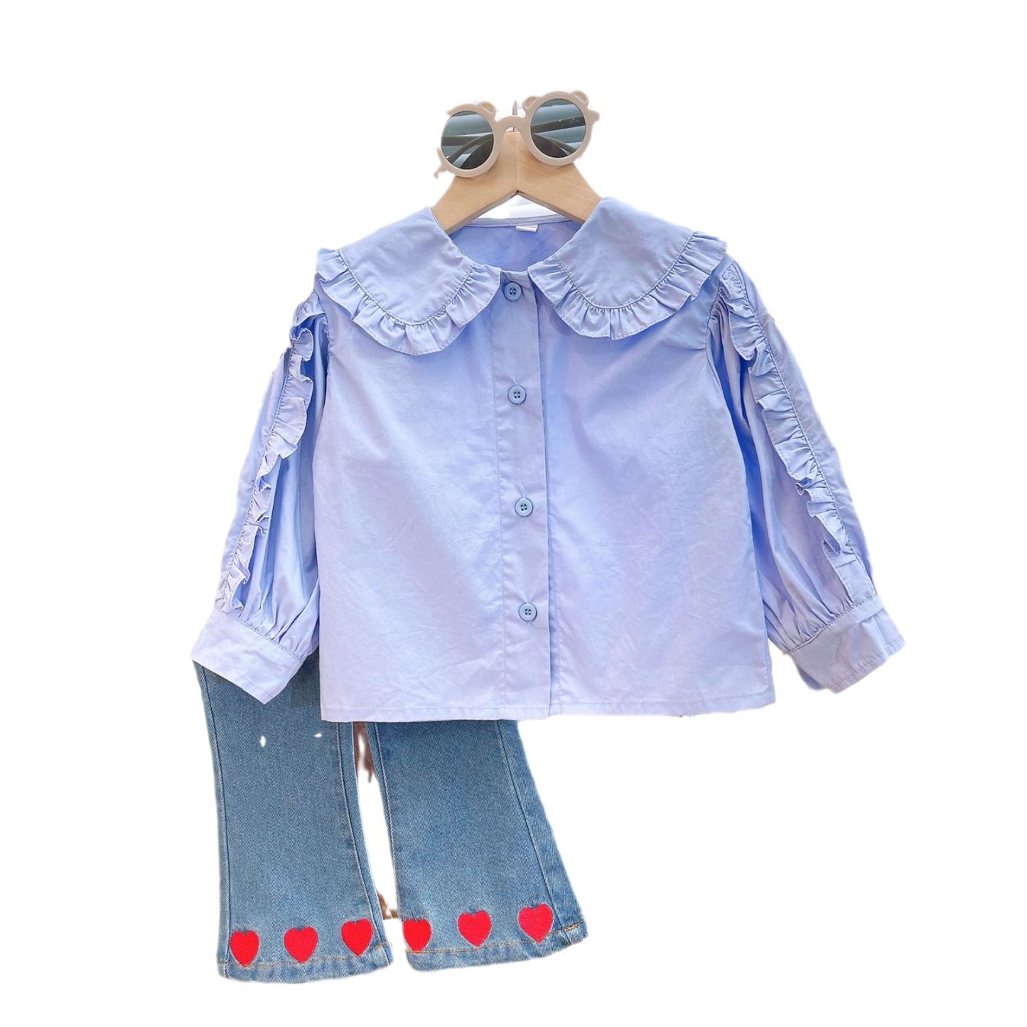 Conjunto Infantil Feminino Camisa + Jeans Corações
