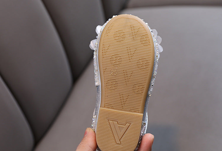 Sapato Infantil Feminino Brilhante com Flores