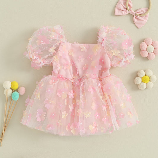 Vestido Infantil Tule Flores